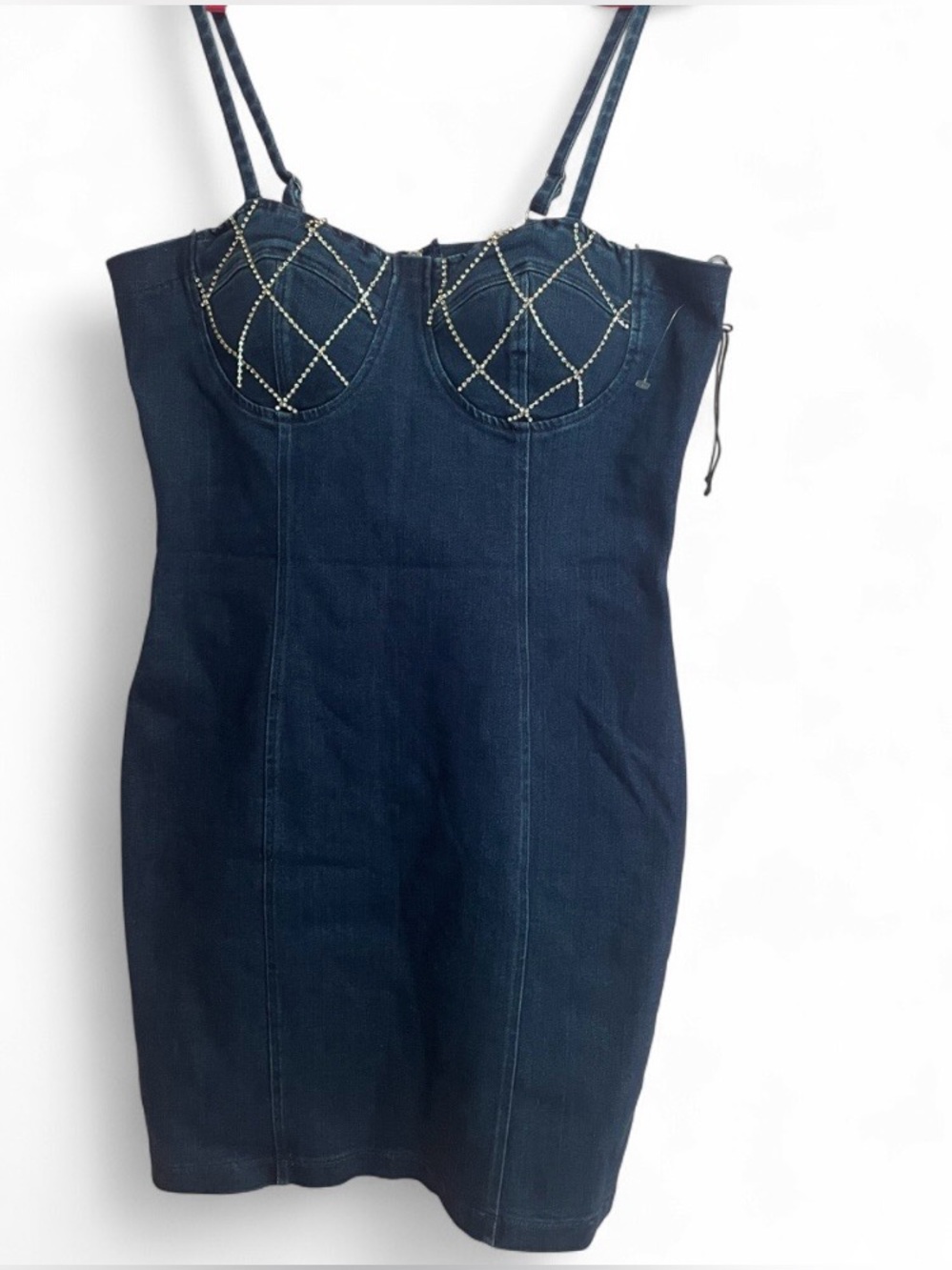 Haute Monde Rhinestone Bustier Denim Bodycon Mini Dress Size L NWOT